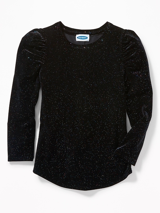 View large product image 1 of 1. Glitter-Velvet Puff-Sleeve Top for Girls