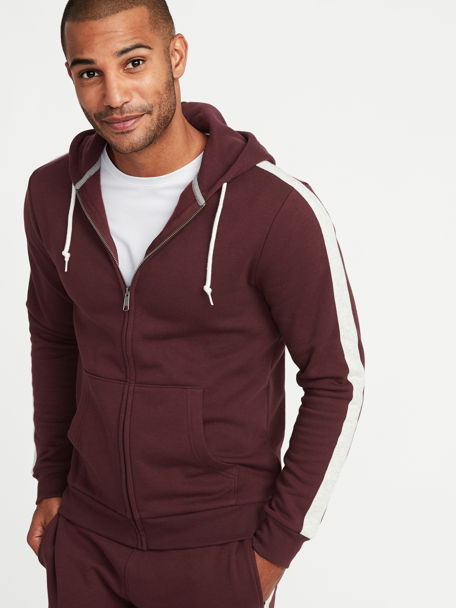 StripedSleeve Zip Hoodie for Men Old Navy