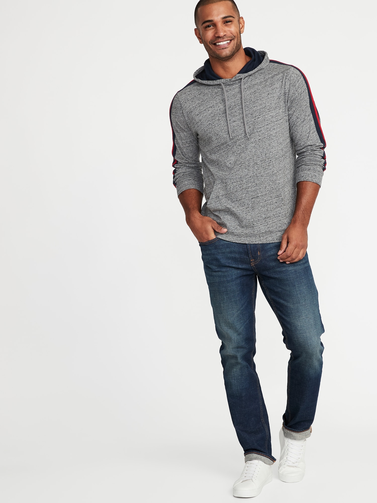 Lightweight Jersey Sleeve-Stripe Pullover Hoodie | Old Navy