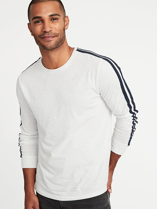 View large product image 1 of 1. Soft-Washed Sleeve-Stripe Tee
