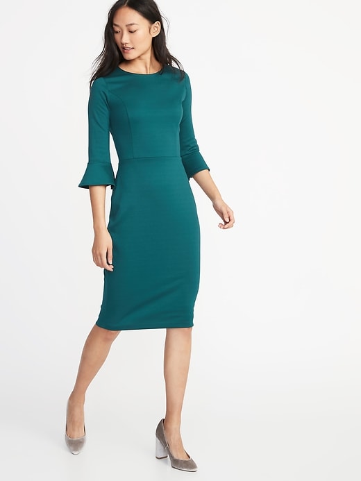 Image number 1 showing, Ruffle-Sleeve Ponte-Knit Sheath Dress for Women