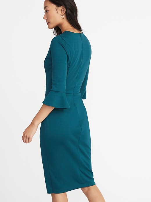 Image number 2 showing, Ruffle-Sleeve Ponte-Knit Sheath Dress for Women