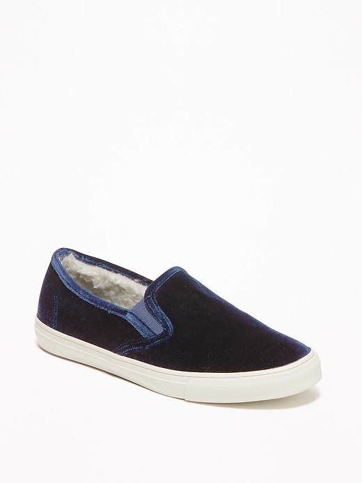 Velvet Sherpa-Lined Slip-Ons for Women | Old Navy