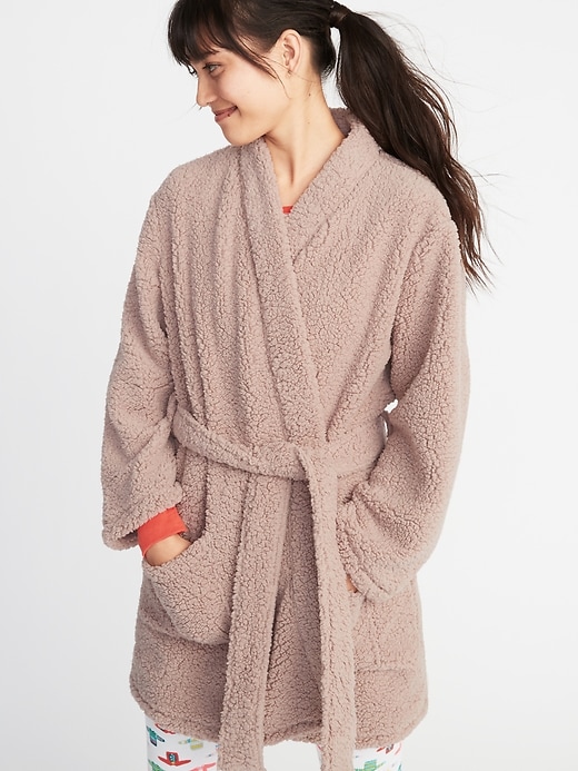 Image number 1 showing, Sherpa Tie-Belt Robe for Women