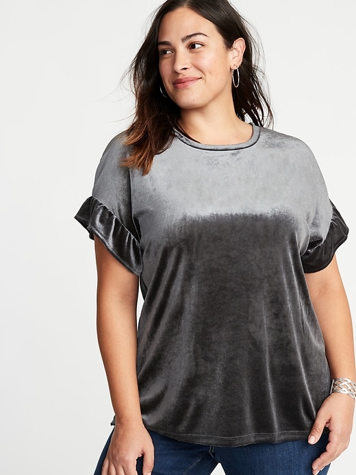 View large product image 1 of 1. Plus-Size Ruffle-Sleeve Velvet Top