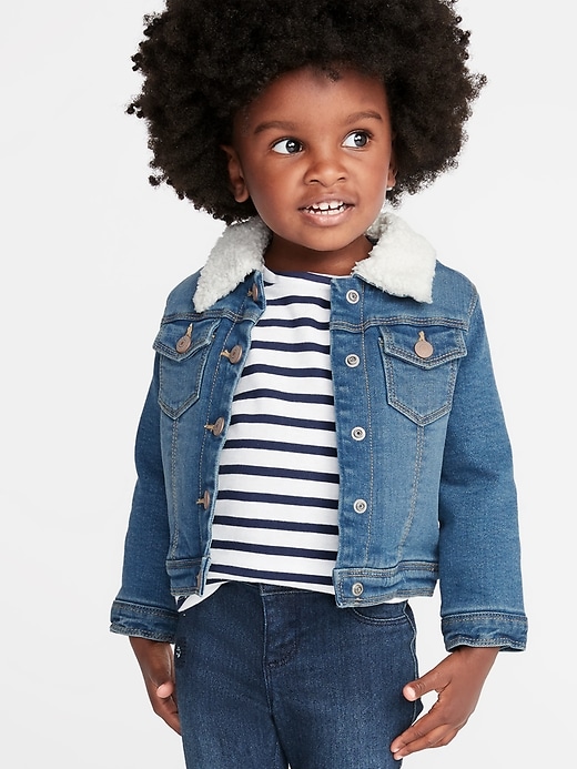 View large product image 1 of 4. Sherpa-Lined Denim Trucker Jacket for Toddler Girls