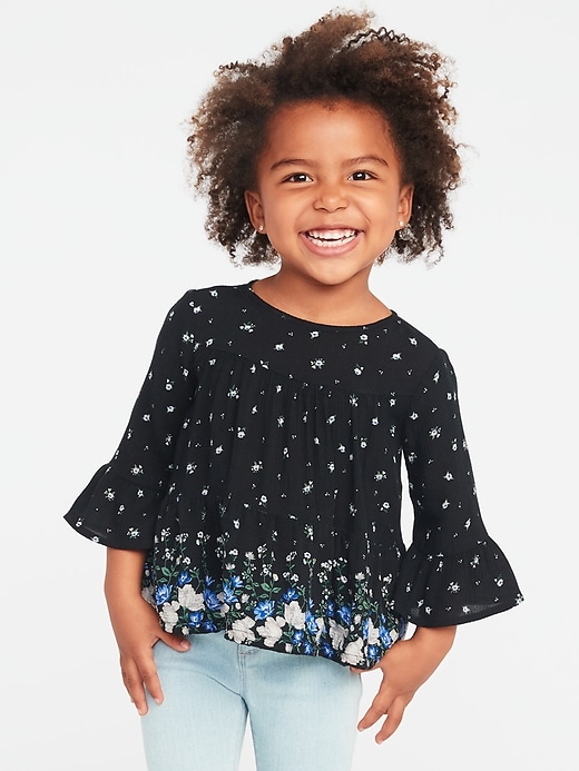 View large product image 1 of 4. Crinkle-Gauze Flutter-Sleeve Top for Toddler Girls