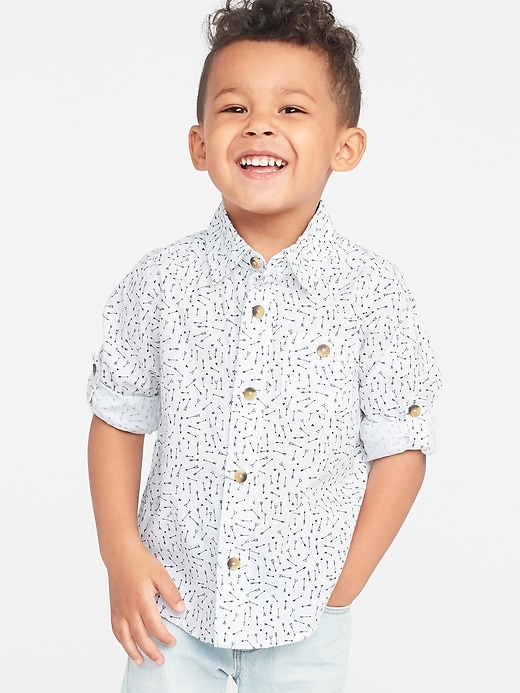 Built-In Flex Roll-Sleeve Arrow-Print Pocket Shirt for Toddler Boys ...
