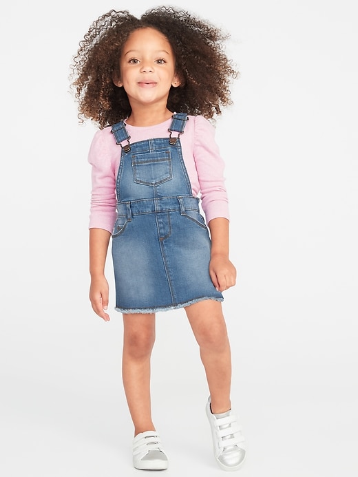 View large product image 1 of 1. Raw-Edge Jean Skirtalls for Toddler Girls