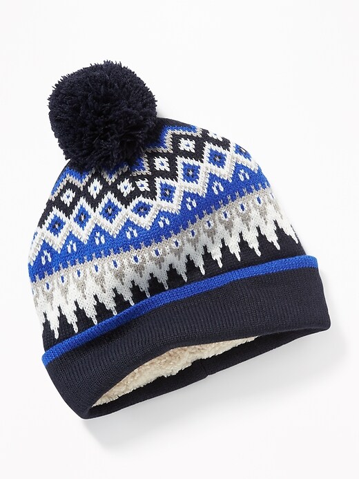 View large product image 1 of 1. Patterned Pom-Pom Beanie