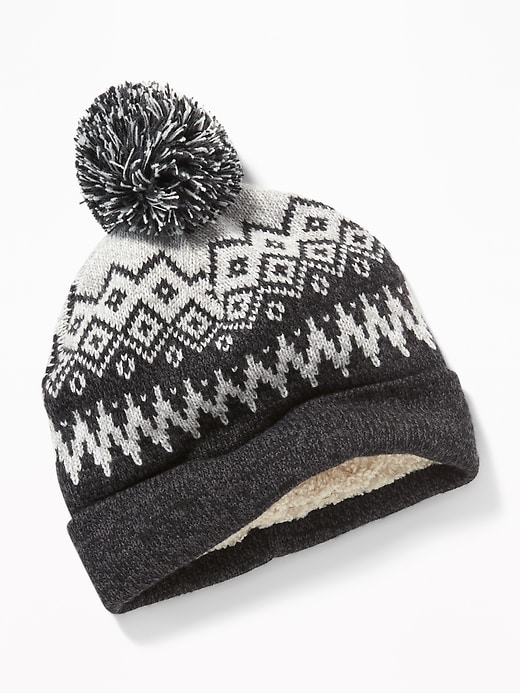 View large product image 1 of 1. Patterned Pom-Pom Beanie