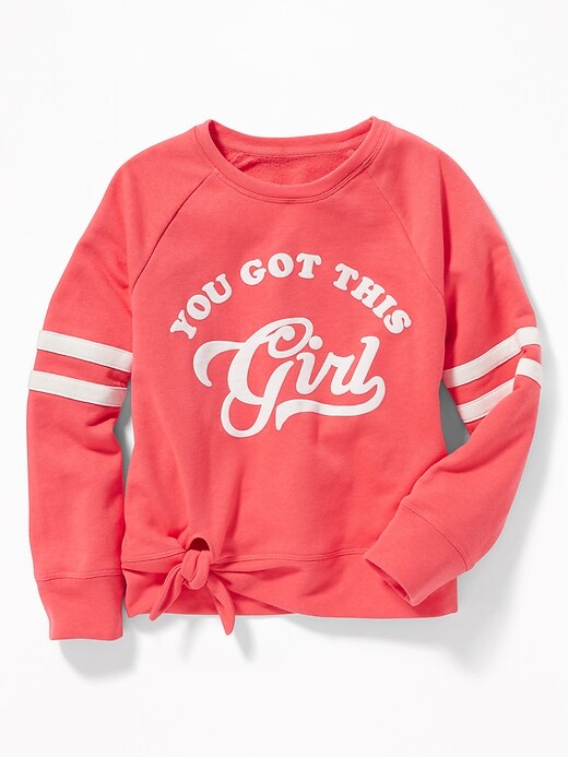 View large product image 1 of 1. Graphic French Terry Side-Tie Sweatshirt for Girls