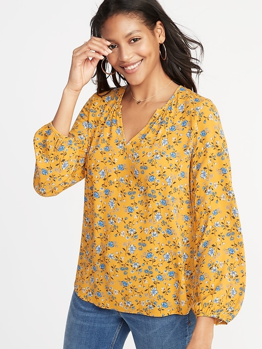 Image number 1 showing, Relaxed Split-Neck Crepe Blouse for Women