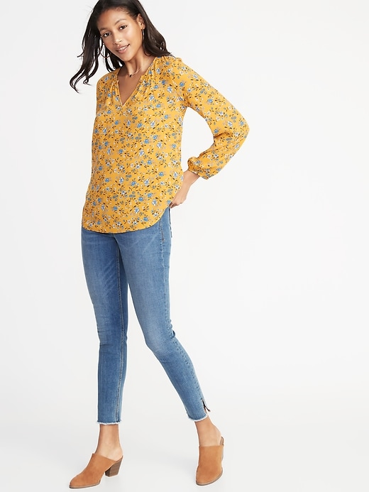 Image number 3 showing, Relaxed Split-Neck Crepe Blouse for Women