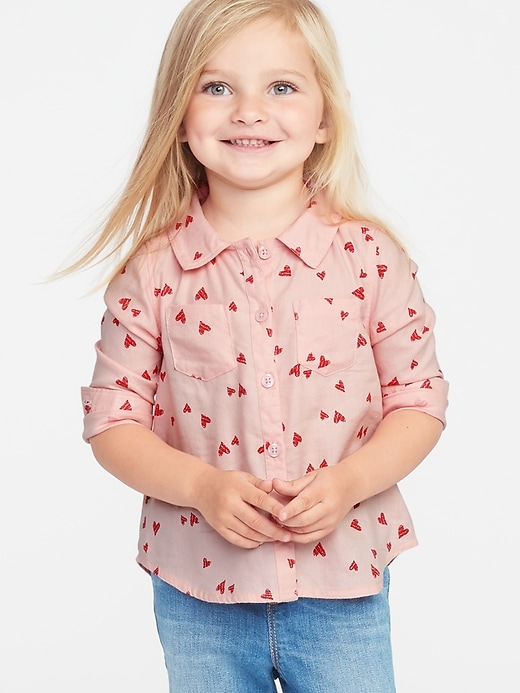 View large product image 1 of 1. Heart-Print Lightweight Twill Shirt for Toddler Girls