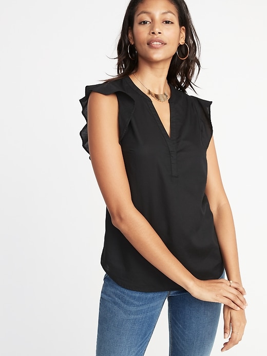 Image number 1 showing, Relaxed Ruffle-Sleeve Twill Blouse for Women