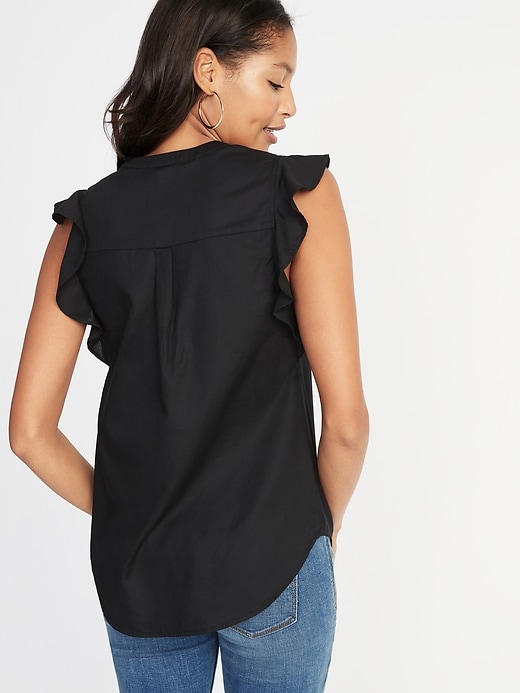 Image number 2 showing, Relaxed Ruffle-Sleeve Twill Blouse for Women