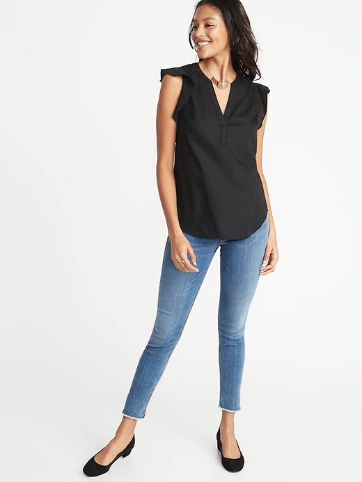 Image number 3 showing, Relaxed Ruffle-Sleeve Twill Blouse for Women