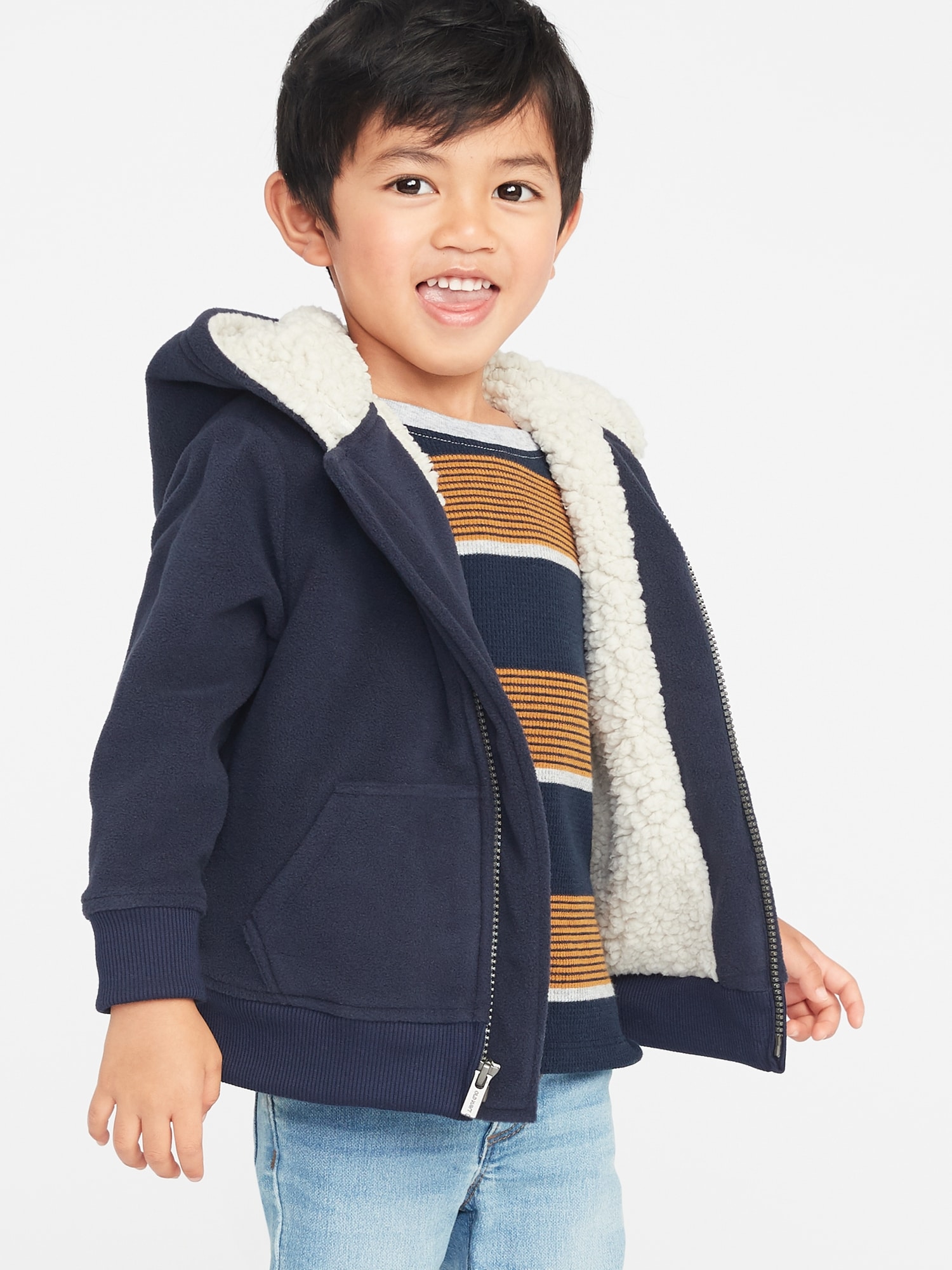 Sherpa-Lined Micro Performance Fleece Zip Hoodie for Toddler Boys | Old ...