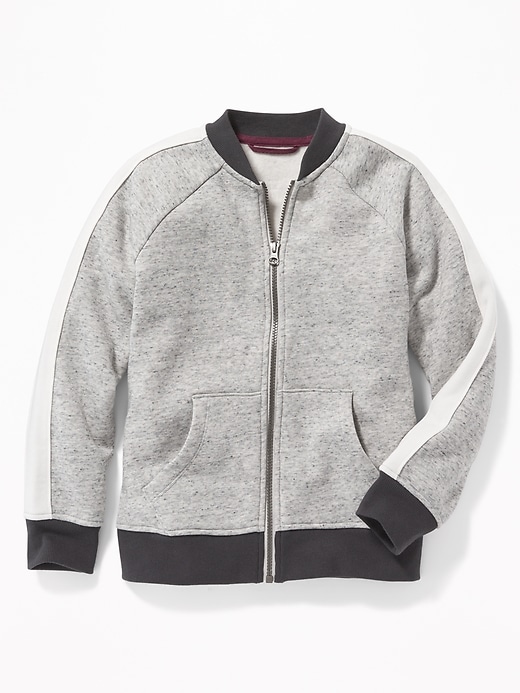 View large product image 1 of 2. Sleeve-Stripe Zip Bomber Jacket For Boys