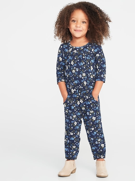 View large product image 1 of 3. Floral Cinched-Waist Jumpsuit for Toddler Girls