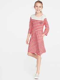 View large product image 3 of 3. Striped Soft-Brushed Jersey Fit & Flare Dress for Girls