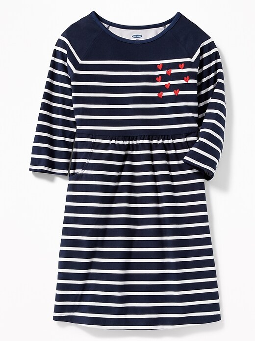 View large product image 1 of 1. Striped Soft-Brushed Jersey Fit & Flare Dress for Girls