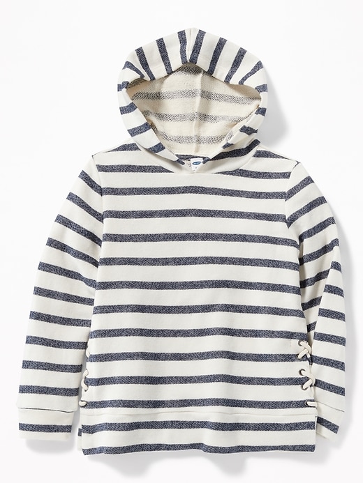 View large product image 1 of 1. Striped French Terry Side-Lace Pullover Hoodie for Girls