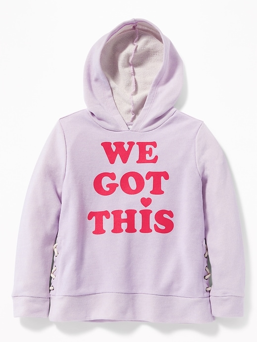 View large product image 1 of 2. Graphic French Terry Side-Lace Pullover Hoodie for Girls