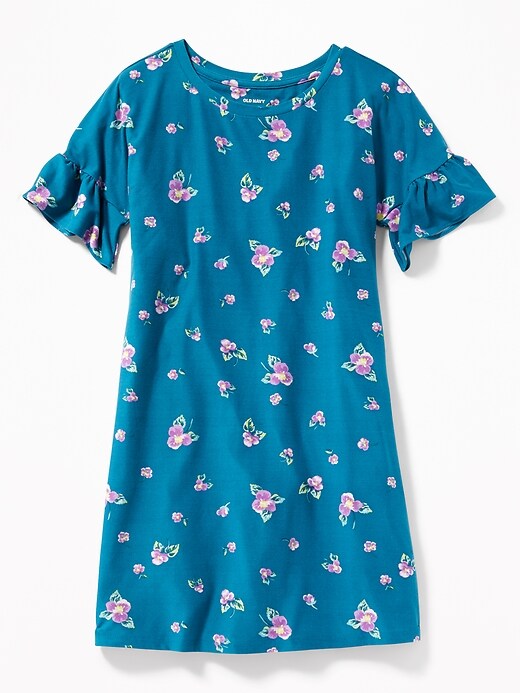 View large product image 1 of 1. Floral-Print Ruffle-Sleeve Swing Dress for Girls