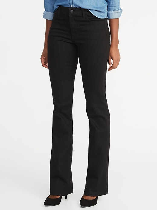 View large product image 1 of 2. Mid-Rise Black Micro-Flare Ankle Jeans for Women