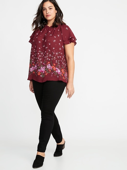 Image number 3 showing, Plus-Size High-Neck Ruffle-Trim Georgette Top