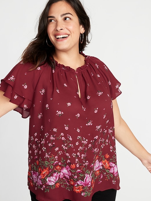 Image number 4 showing, Plus-Size High-Neck Ruffle-Trim Georgette Top