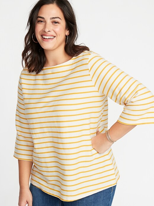 View large product image 1 of 1. Plus-Size Textured Boat-Neck Top