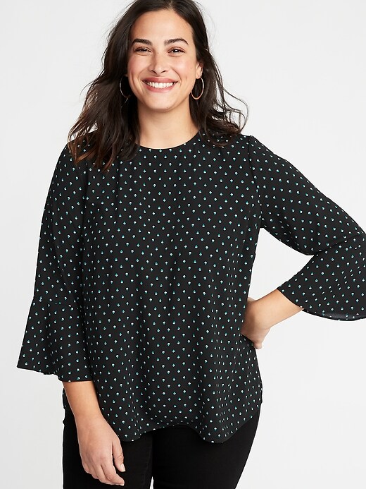 View large product image 1 of 1. Printed Plus-Size Boho Swing Top