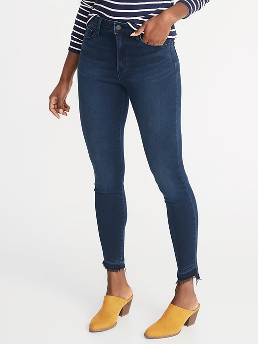 View large product image 1 of 2. High-Waisted Built-In Warm Released-Hem Rockstar Super Skinny Jeans For Women