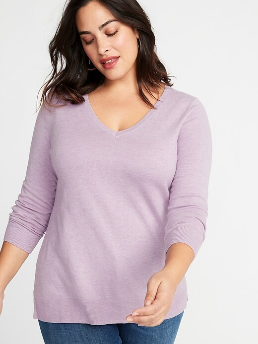 View large product image 1 of 1. Classic Plus-Size V-Neck Sweater