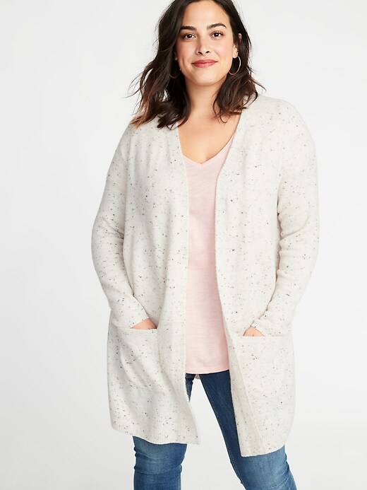 Image number 1 showing, Pop-Color Yarn Long-Line Open-Front Plus-Size Sweater