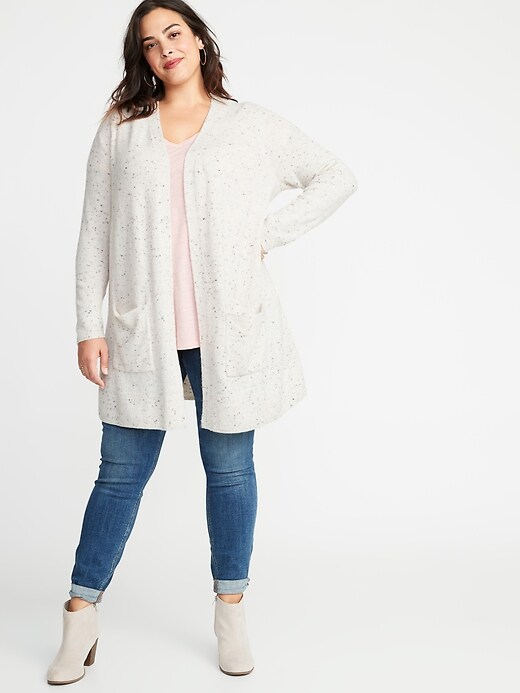 Image number 3 showing, Pop-Color Yarn Long-Line Open-Front Plus-Size Sweater