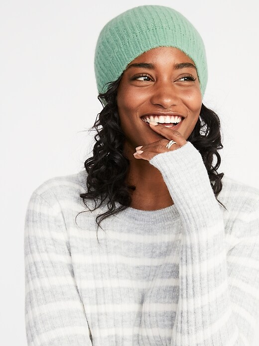 View large product image 1 of 2. Soft-Brushed Sweater-Knit Beanie for Women