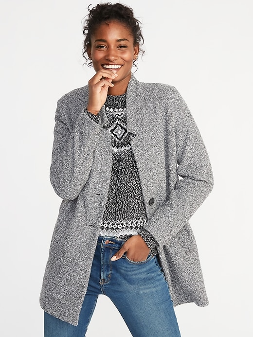 Image number 1 showing, Oversized Textured Bouclé Button-Front Coat for Women