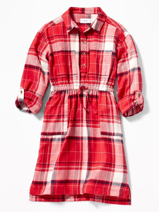 View large product image 1 of 1. Plaid Waist-Defined Twill Shirt Dress for Girls
