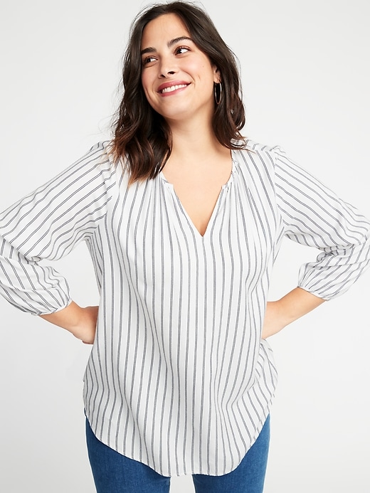 Image number 1 showing, Striped Split-Neck Plus-Size Blouse