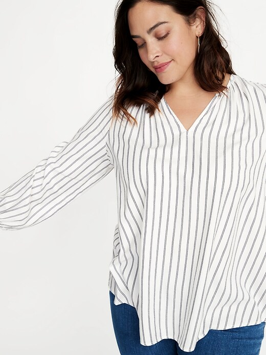 Image number 4 showing, Striped Split-Neck Plus-Size Blouse