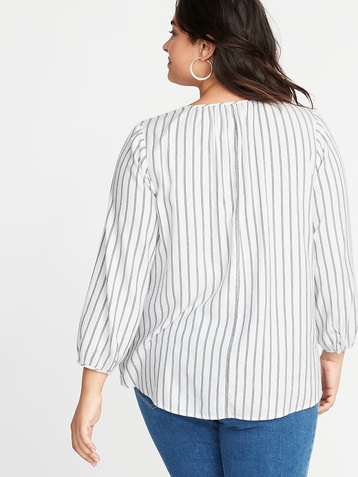 Image number 2 showing, Striped Split-Neck Plus-Size Blouse