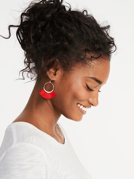 View large product image 2 of 2. Fan Tassel Hoop Earrings for Women