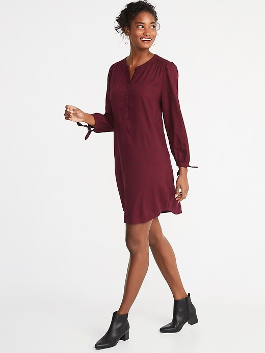 View large product image 1 of 1. Tie-Sleeve Twill Shirt Dress for Women
