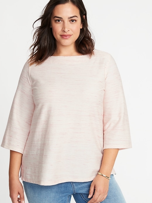 Image number 1 showing, Plus-Size Textured Boat-Neck Top