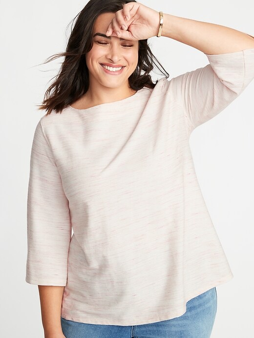 Image number 4 showing, Plus-Size Textured Boat-Neck Top