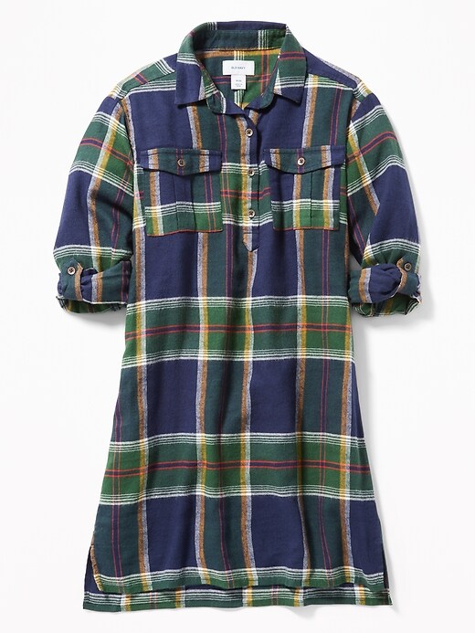 View large product image 1 of 1. Plaid Flannel Shirt Dress for Girls